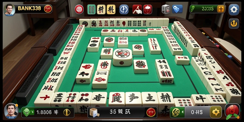 Screenshot utama BANK338 menampilkan pengaturan gameplay Mahjong yang menarik.