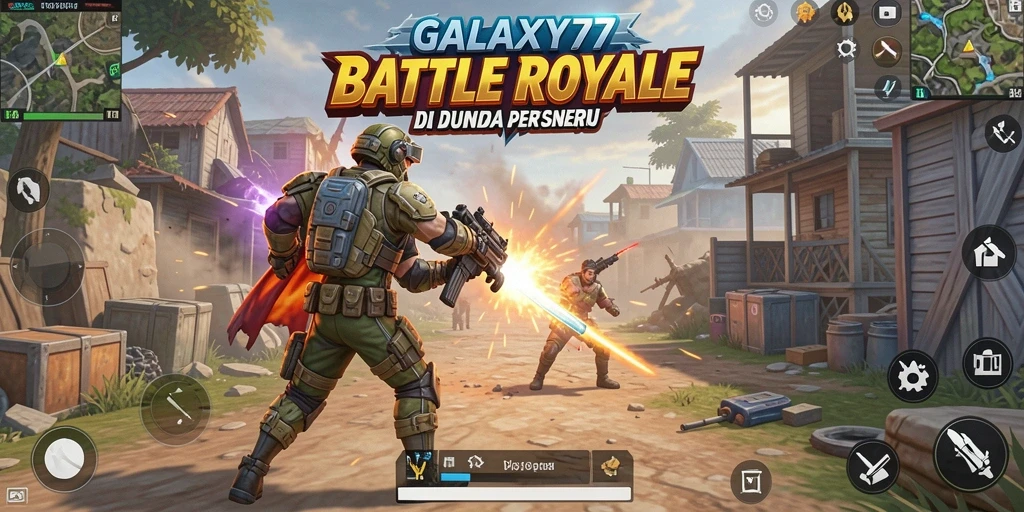 Screenshot GALAXY77 dengan pemain bertanding dalam pertarungan seru Battle Royale.