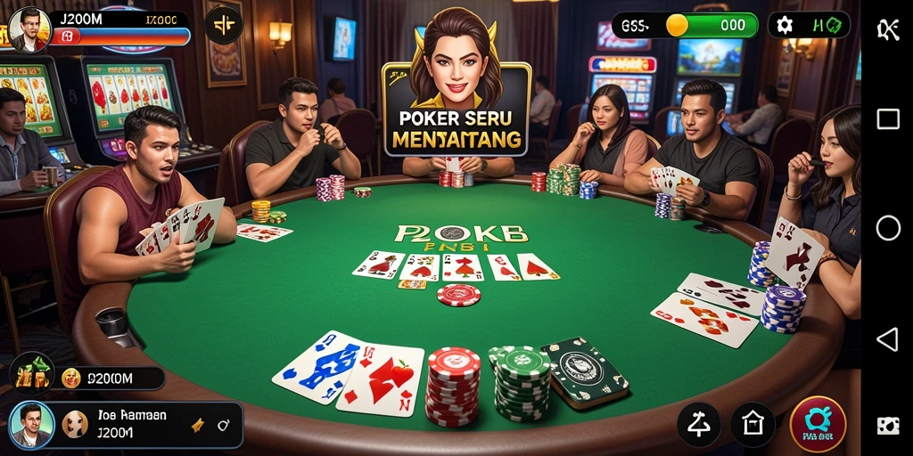 Screenshot di J200M menampilkan permainan poker yang seru dan menegangkan.