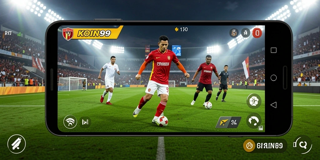 Tampilan gameplay KOIN99 yang seru dan menegangkan di lapangan sepak bola.
