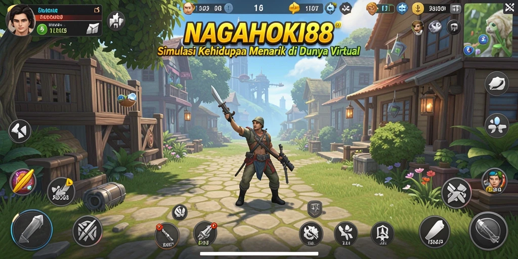 Screenshot gameplay NAGAHOKI88 yang menunjukkan interaksi karakter dan lingkungan.