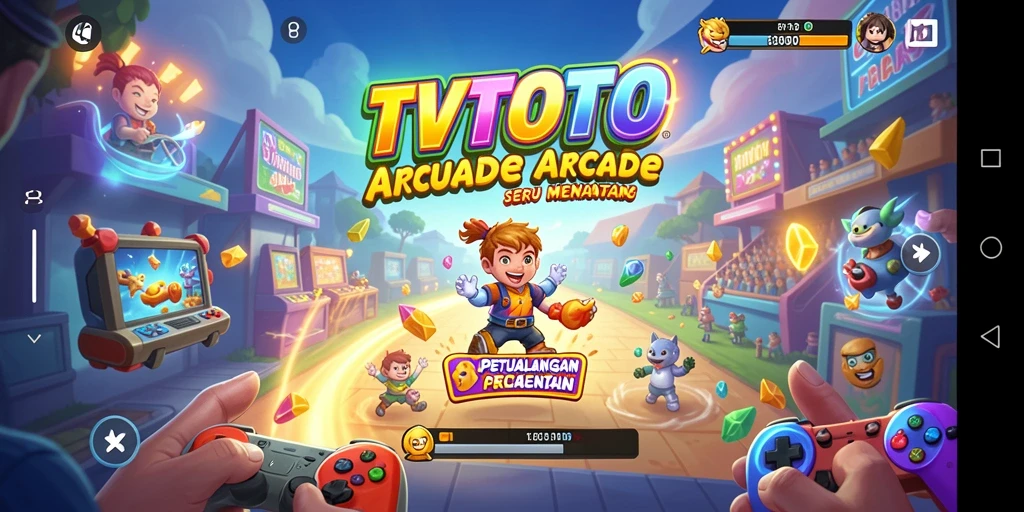 Screenshot gameplay TVTOTO menampilkan karakter aktif dalam aksi Arcade yang seru.